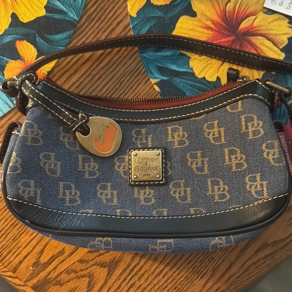 VINTAGE Dooney & Bourke Blue and Tan  TINY Shoulder Bag